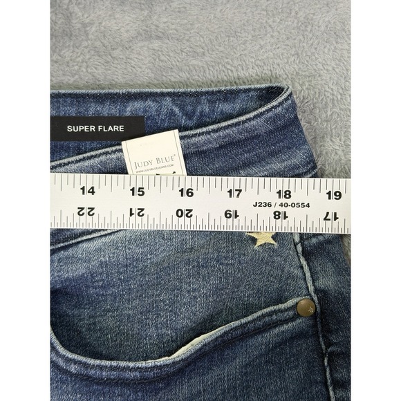 New Judy Blue Jeans Womens 18W Blue High Rise Super Flare Embroidered Stars - Picture 3 of 11